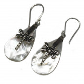 Shell & Silver Earrings - Dragonflies Mother of Pearl - 6g - Click Image to Close
